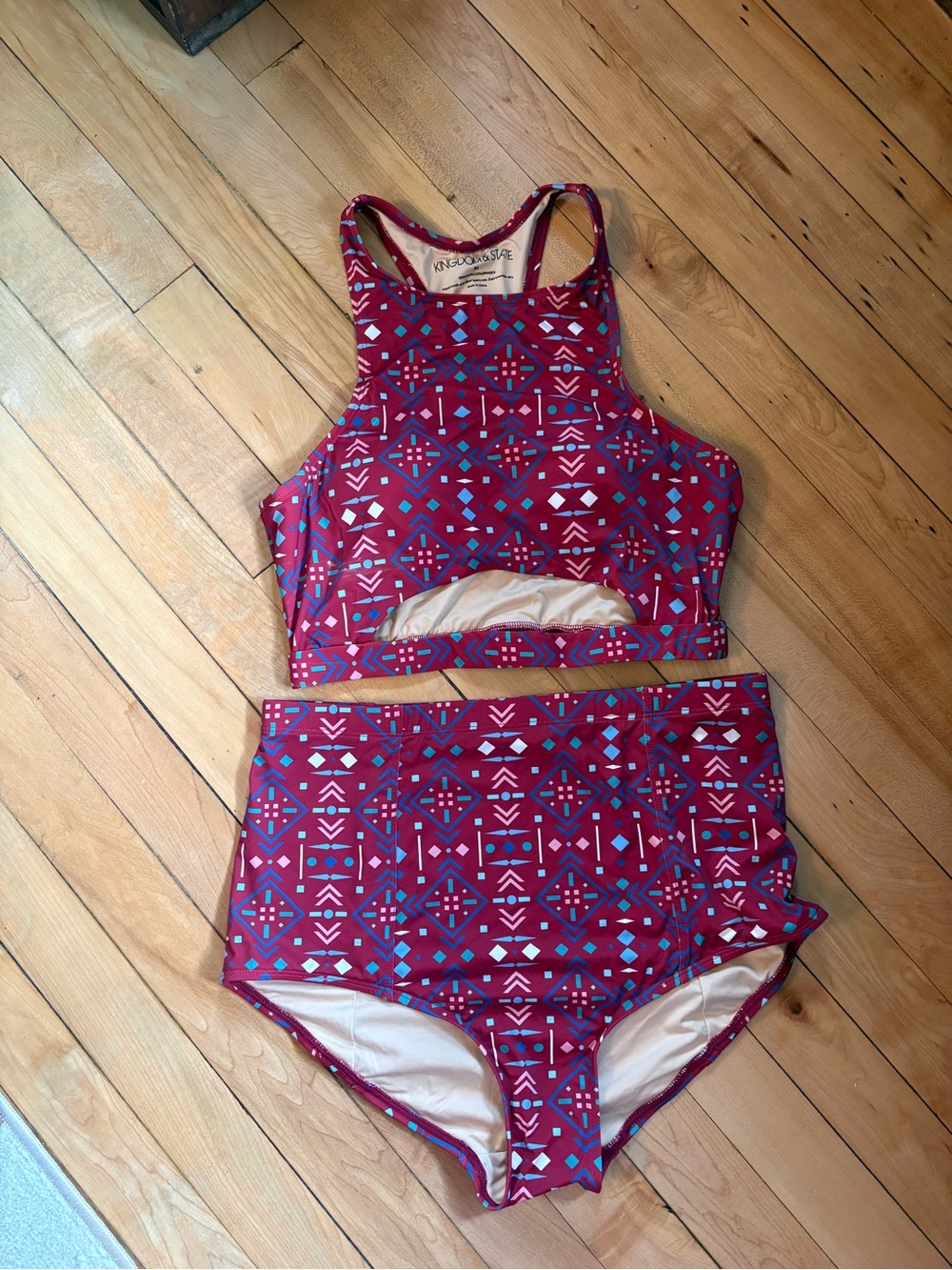 Geometric print high-waisted bikini